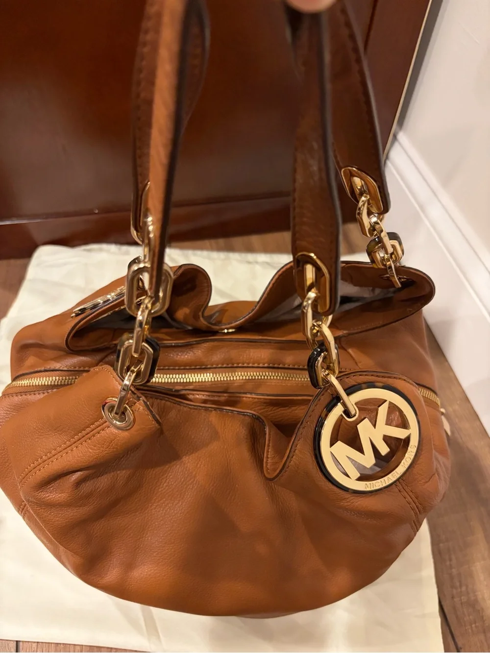 Michael Kors Tan Leather Shoulder Bag with Gold Hardware